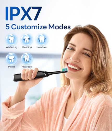 Bymore Sonic Electric Toothbrush with 8 Brush Heads and 5 Cleaning Modes