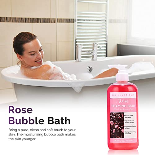Spa Luxetique Foaming Bubble Bath 33.2 fl oz (2 pack) with Epsom Salt, Rose & Chamomile