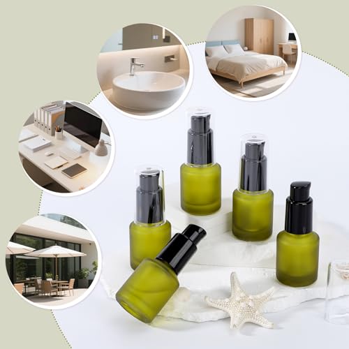Segbeauty 15ml Frosted Glass Travel Pump Bottles - 5 Pack Refillable