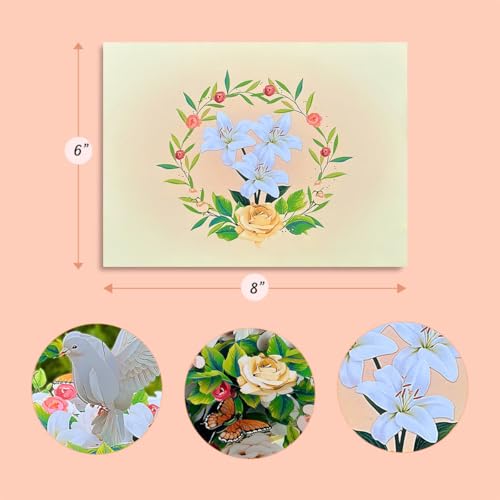 3D Sympathy Pop Up Card with Dove & White Lily - 6x8 Inch