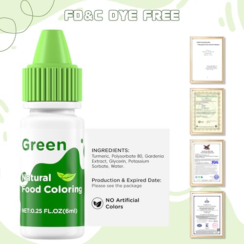 Natural Food Coloring Liquid Set - 6 Vibrant Plant-Based Colors