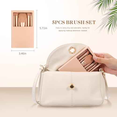 Light Apricot Travel Makeup Brush Set with Case & Mirror