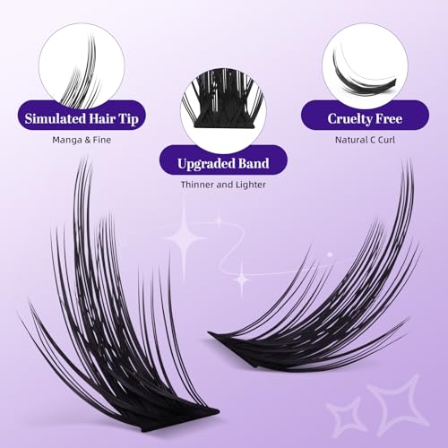 BelleQiana Manga Lash Clusters 120PCS - Spiky & Wispy Cat Eye DIY Eyelash Extensions - Model Mangaze 01