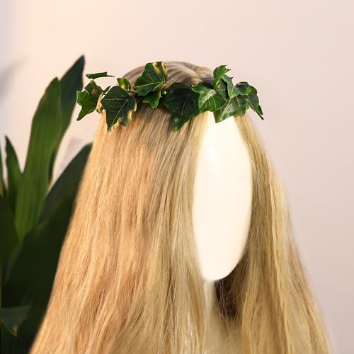 MOSTORY Green-Bronze Woodland Flower Crown Headband - Fairy Headpiece for Renaissance Costume Halloween Cosplay