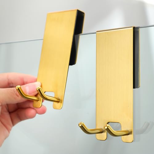 Taozun Gold Shower Door Hooks, Stainless Steel Towel Hooks for Frameless Glass