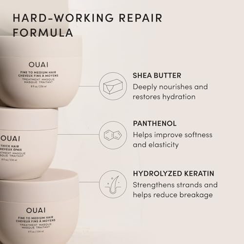 OUAI Fine to Medium Hair Treatment Mask - Lightweight Deep Conditioning Hair Mask with Shea Butter, Keratin & Panthenol - Helps Hydrate, Fight Frizz, Strengthen & Repair Damage (8 oz)