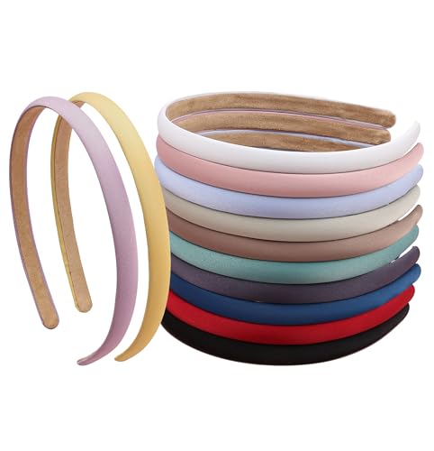 XIMA 10mm Solid Color Fabric Headbands - 12 Pack for Women & Girls
