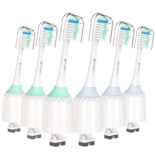 Senyum Replacement Toothbrush Heads for Philips Sonicare E-Series, Green & White, Pack of 6