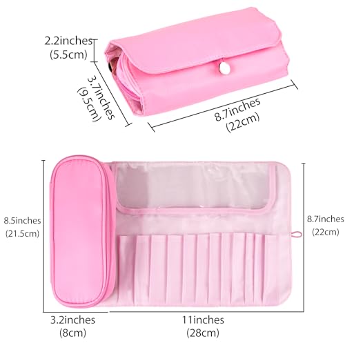 LUEXBOX Portable Pink Makeup Brush Organizer Bag for Travel