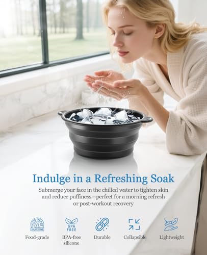 Black Silicone Face Ice Bath Bowl with Built-in Ice Tray – Portable Cold Plunge for Skin Tightening & Puffiness Relief