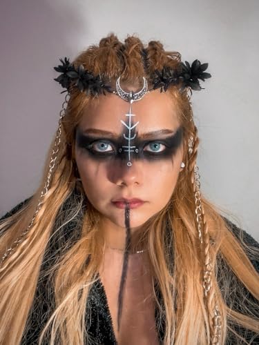 MOSTORY Handmade Black Moon Flower Crown - Gothic Elf Headpiece