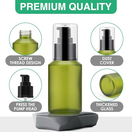 2oz Frosted Glass Pump Bottle Dispenser Set - 3 Pack in Green, Pink, Brown