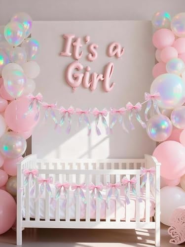 Iridescent Pink Bow Garland - 6.5 ft Party Decoration Banner