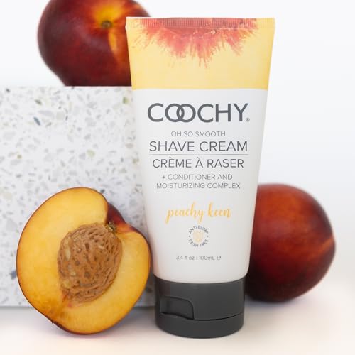 Coochy Shave Cream - Moisturizing Shave Lotion - Gentle Intimate Shaving Cream - For Bikini Area, Underarms, Legs & More - Rash-Free, Hydrating Formula - Peachy Keen, 3.4 oz