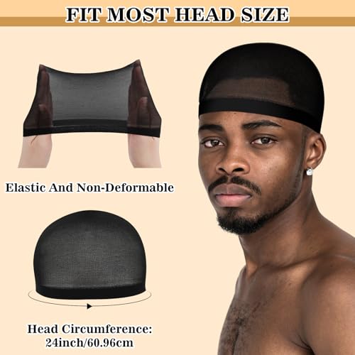 Ramede 3-Pack Black Stretchy Wave Caps for Men & Women