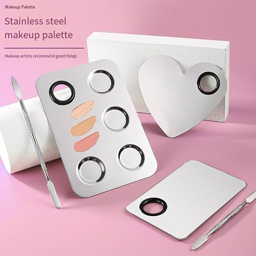 KissDate Stainless Steel Makeup Mixing Palette & Spatula Set