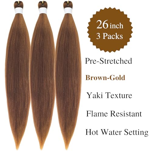 26 Inch Brown Pre-Stretched Braiding Hair - Hypoallergenic Synthetic