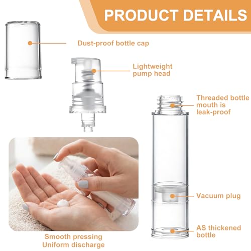 12pcs Airless Travel Pump Bottles Set 5ml, 10ml & 15ml Clear Cosmetic Containers