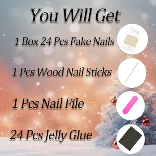 HREJHDS Snowman Christmas Glitter Press On Nails Short Square Fake Nails with French Tip & Nude Design