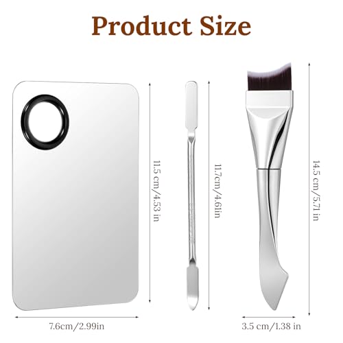 3PCS Stainless Steel Makeup Mixing Palette Set with Brush & Spatula