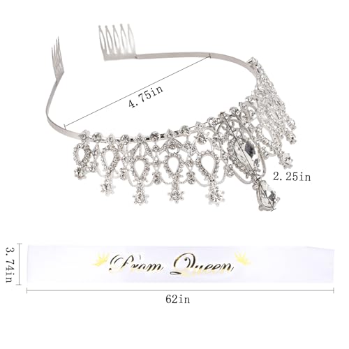 BAHABY Silver Prom Queen Sash & Tiara Set - Graduation & Wedding Party Accessories, 01 Silver
