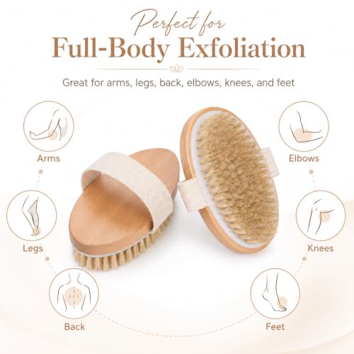 OPAZ Natural Boar Bristle Dry Body Brush 2 Pack - Exfoliating