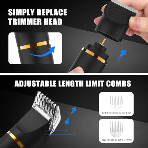 QREEYX Black Manscape Body Trimmer Kit - 3 in 1 Grooming Set with LED Display & Waterproof Design