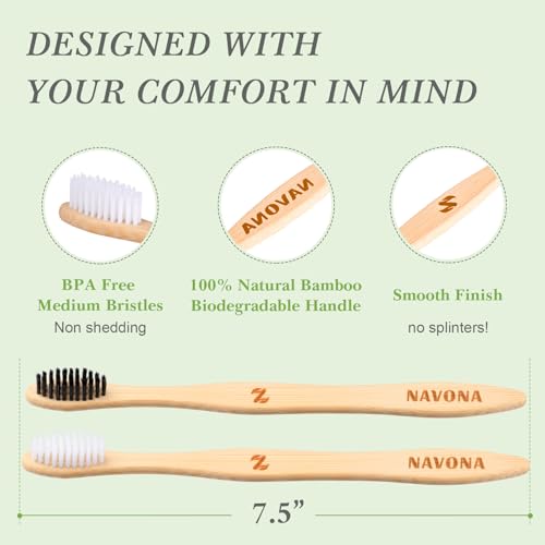 10 Pack Eco-Friendly Bamboo Toothbrushes with Medium Bristles