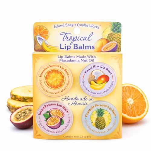 Island Soap & Candle Works Tropical Lip Balm Sampler – 4 Pack Tin Set