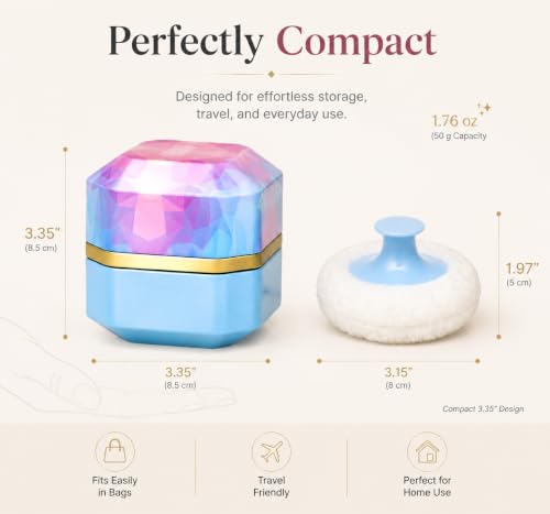 Portable Powder Puff Container with Soft Puff - 3.35" Blue