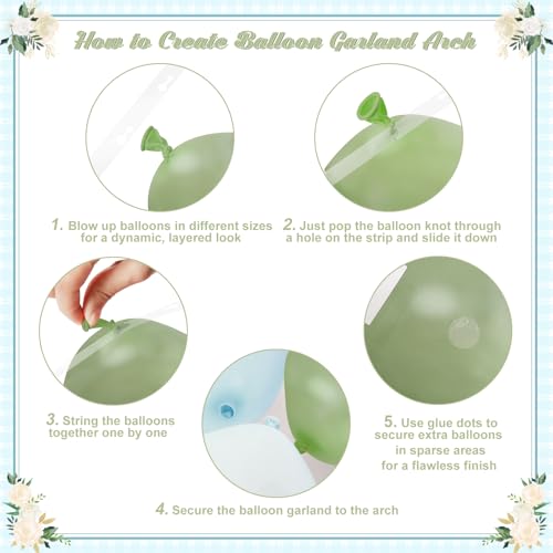 Dusty Blue & Sage Green Balloon Arch Kit - 124Pcs for Baby Showers & Parties