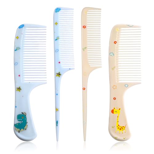 Cute Detangling Hair Comb Set for Kids - 4 Pcs Plastic Brushes