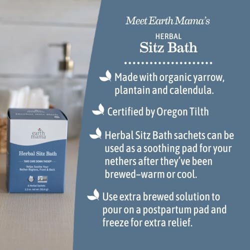 Earth Mama Herbal Sitz Bath Sachets - 6 Count - Soothing Sitz Bath With Witch Hazel & Calendula - Pregnancy & Postpartum Essentials