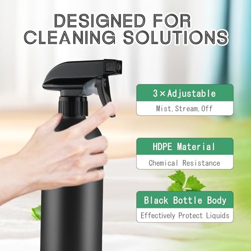 16oz Plastic Spray Bottles 6-Pack - Heavy-Duty HDPE Fine Mist/Stream, Leakproof Trigger, Adjustable For Cleaning, Garden, Essential Oils