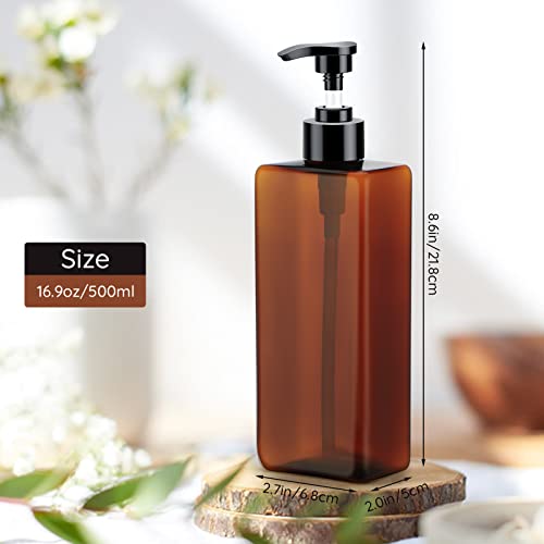 Segbeauty Dark Amber 4-Pack Shampoo & Conditioner Bottles - 16.9oz Refillable Dispensers with Labels