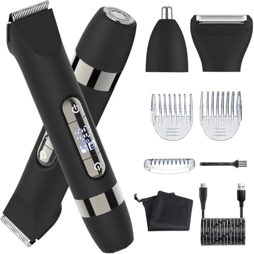 Hatteker 4 in 1 Multifunctional Dual - Head Body Hair Trimmer for Men, IPX7 Waterproof Groin & Body Hair Groomer, Rechargeable Body Electric Shaver Razor