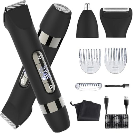 Hatteker 4 in 1 Multifunctional Dual - Head Body Hair Trimmer for Men, IPX7 Waterproof Groin & Body Hair Groomer, Rechargeable Body Electric Shaver Razor