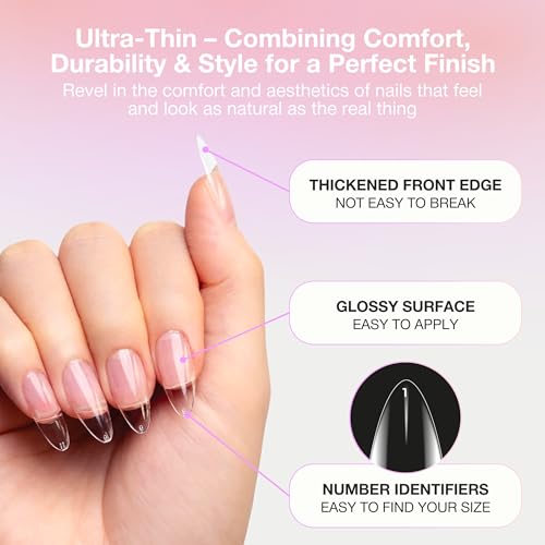 Curacoro Sculpted Long Almond Nail Tips - 420 Pcs Soft Gel