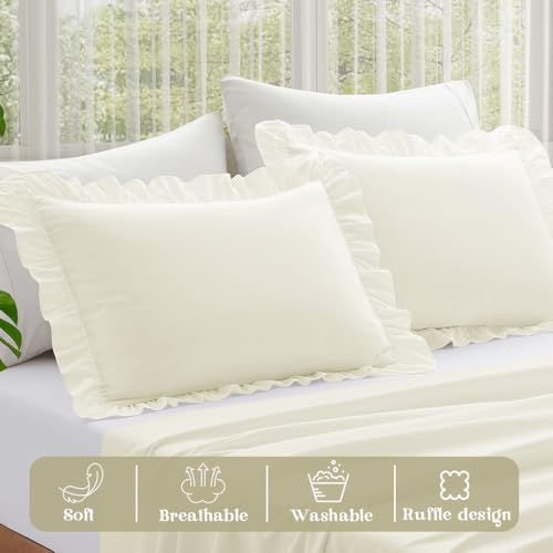 Beige Ruffle Pillow Cases Set of 2 | Soft Microfiber 20" x 26"