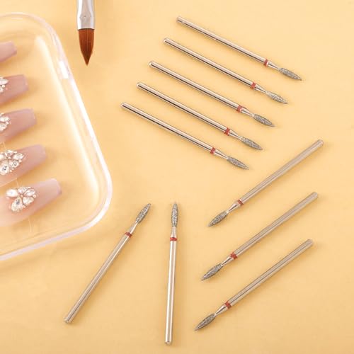 10-Piece Diamond Flame Cuticle Drill Bits Set for Nail Care