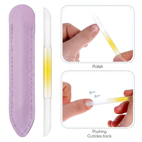 Dual Ended Glass Cuticle Pusher Set with Leather Cases - 2 pcs