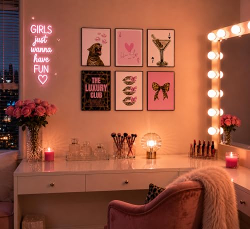 Coquette Pink Leopard Wall Art Set of 6 Prints, 8x10