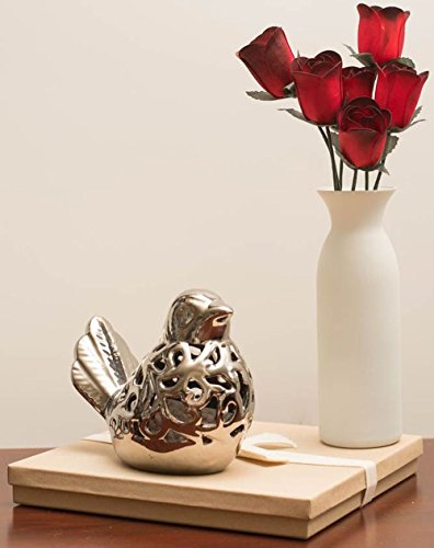 6 Red Wooden Roses with Black Tips - Half Open Bud Craft Flowers