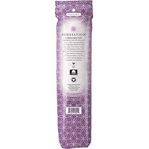 SoulSation Organic Cotton Rounds, 400 Count - Makeup Remover Pads for Face, Lint-Free