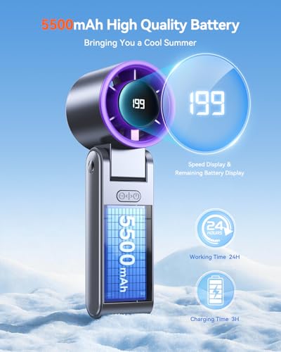 Portable Handheld Turbo Fan with 199 Speed Settings - 24H Cooling