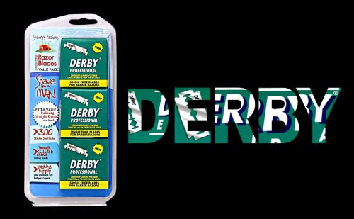 Derby Professional Single Edge Razor Blades (300 Pack) with Straight Razor