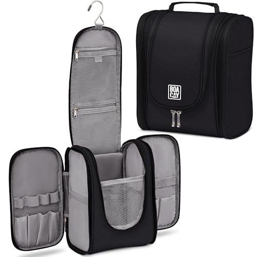 BOACAY Medium Sapphire Black Travel Toiletry Bag for Women & Men, Hanging Makeup & Organizer Kit