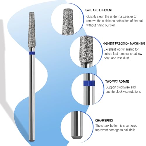 HungGato Style5 Cone Shape Cuticle Drill Bit 3/32'' Medium Grit for Nail Care