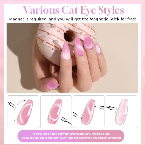 ROSALIND Spring Summer Cat Eye Gel Nail Polish Kit 12 Pastel Colors with Magnet