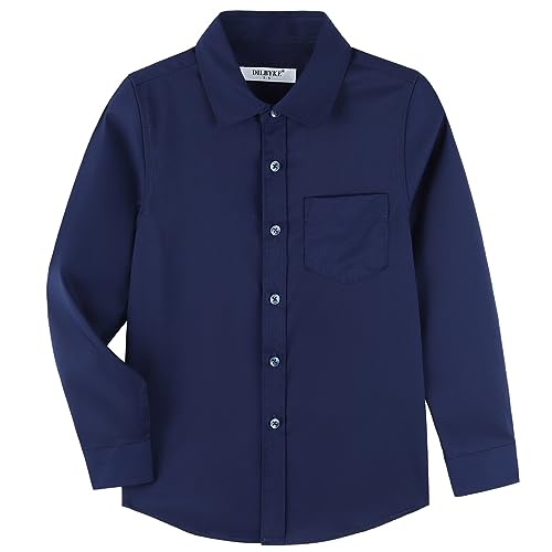 DILBYKE Boys’ Navy Long Sleeve Dress Shirt with Tie - 9-10 Years Uniform